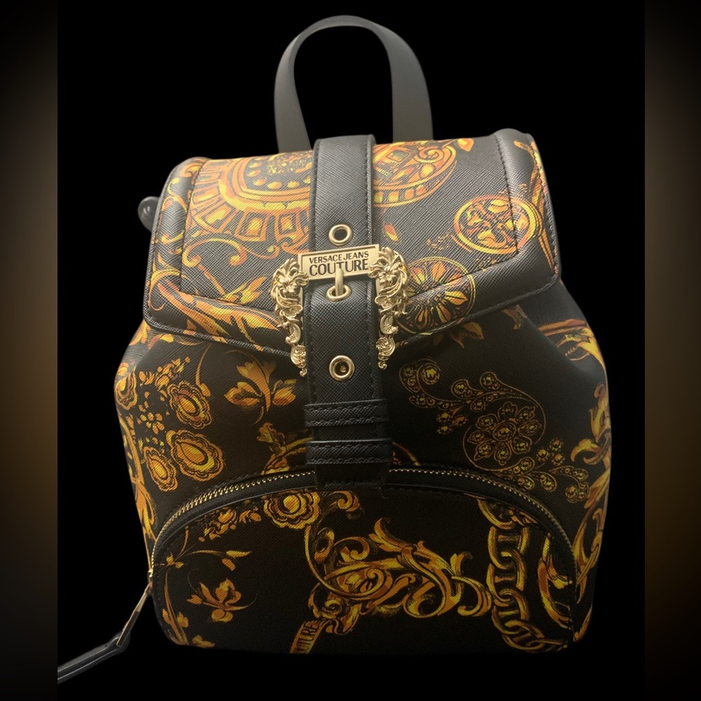 Versace Jeans Collection Black and Gold Baroque Backpack NWOT